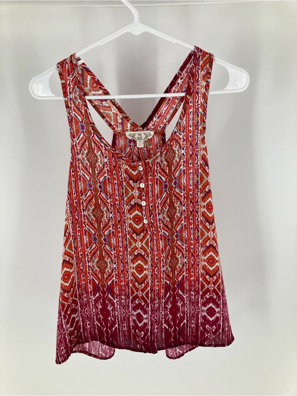 Pink Rose Red Multicolor Patterned Racerback Tank